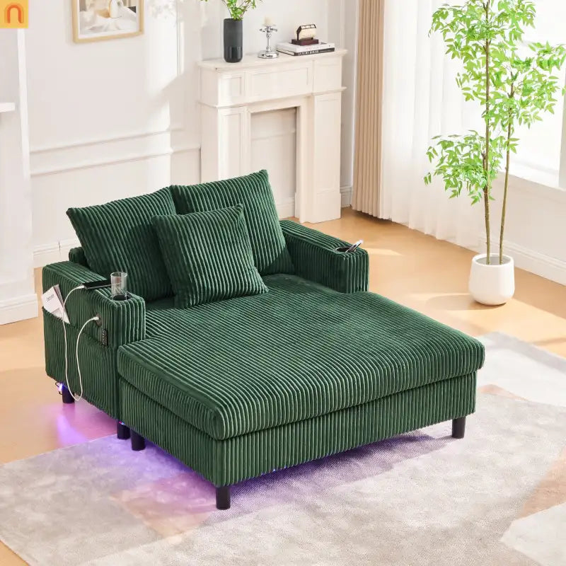 Sleeper Recliner Corduroy Emerald Oversized USB Cup Holders 56in