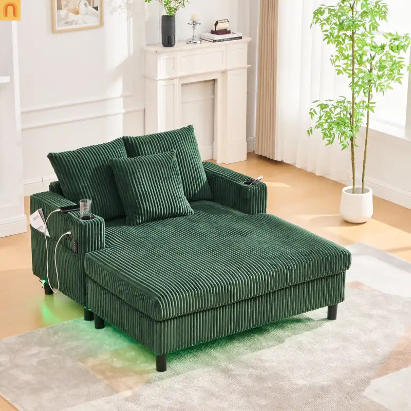 Sleeper Recliner Corduroy Emerald Oversized USB Cup Holders 56in