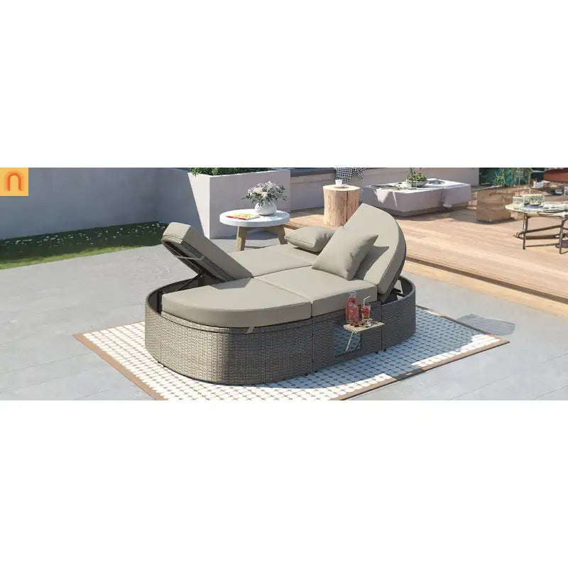 Outdoor Reclining Daybed Rattan Gray 3-Position Adjustable