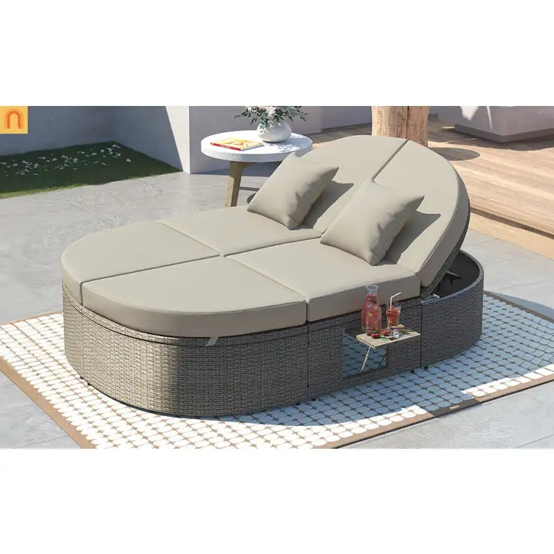 Outdoor Reclining Daybed Rattan Gray 3-Position Adjustable