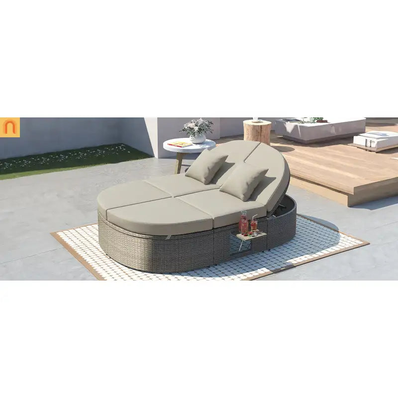 Outdoor Reclining Daybed Rattan Gray 3-Position Adjustable