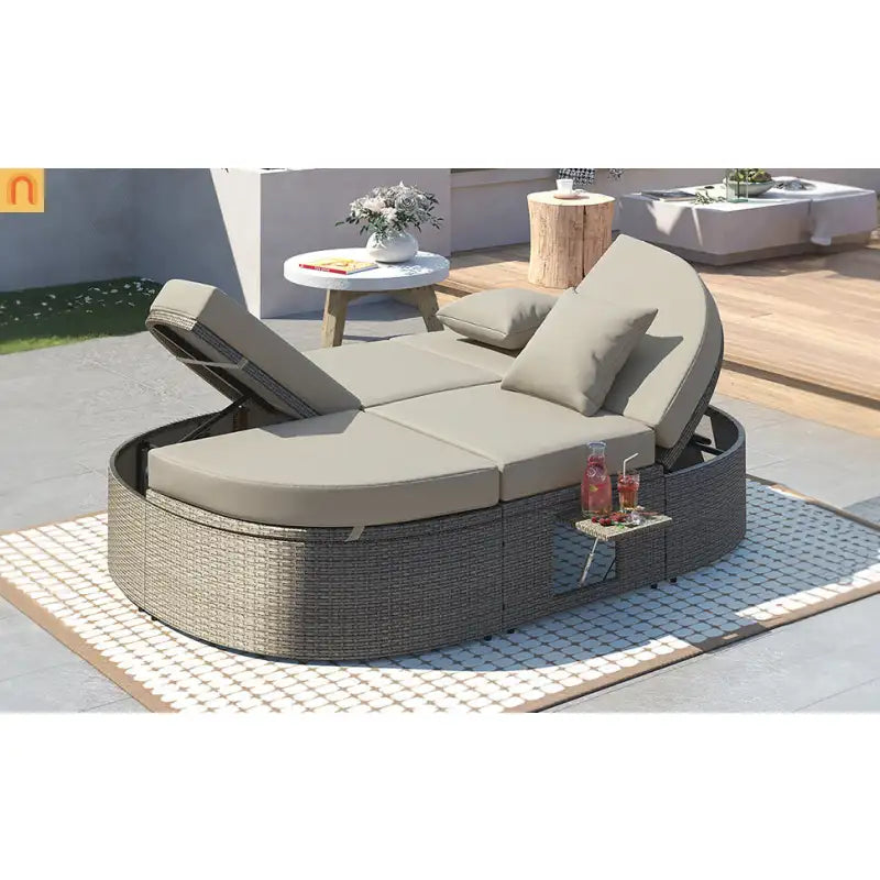 Outdoor Reclining Daybed Rattan Gray 3-Position Adjustable