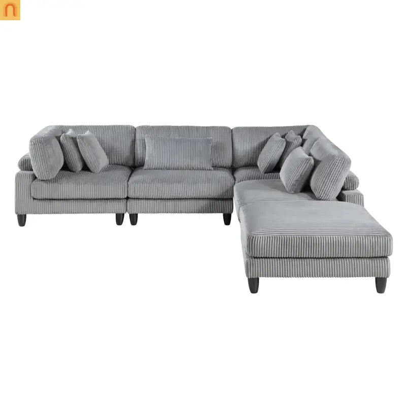 Sectional Sofa Modular Corduroy Gray 5-Seat 120in Ottoman