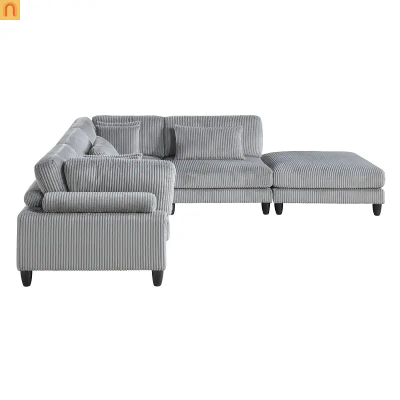 Sectional Sofa Modular Corduroy Gray 5-Seat 120in Ottoman