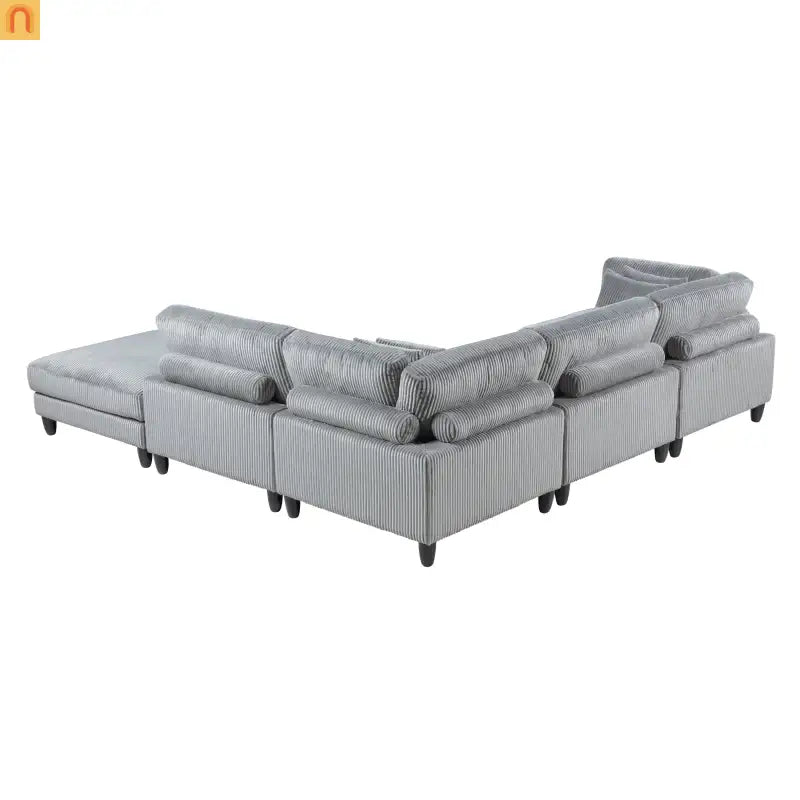 Sectional Sofa Modular Corduroy Gray 5-Seat 120in Ottoman