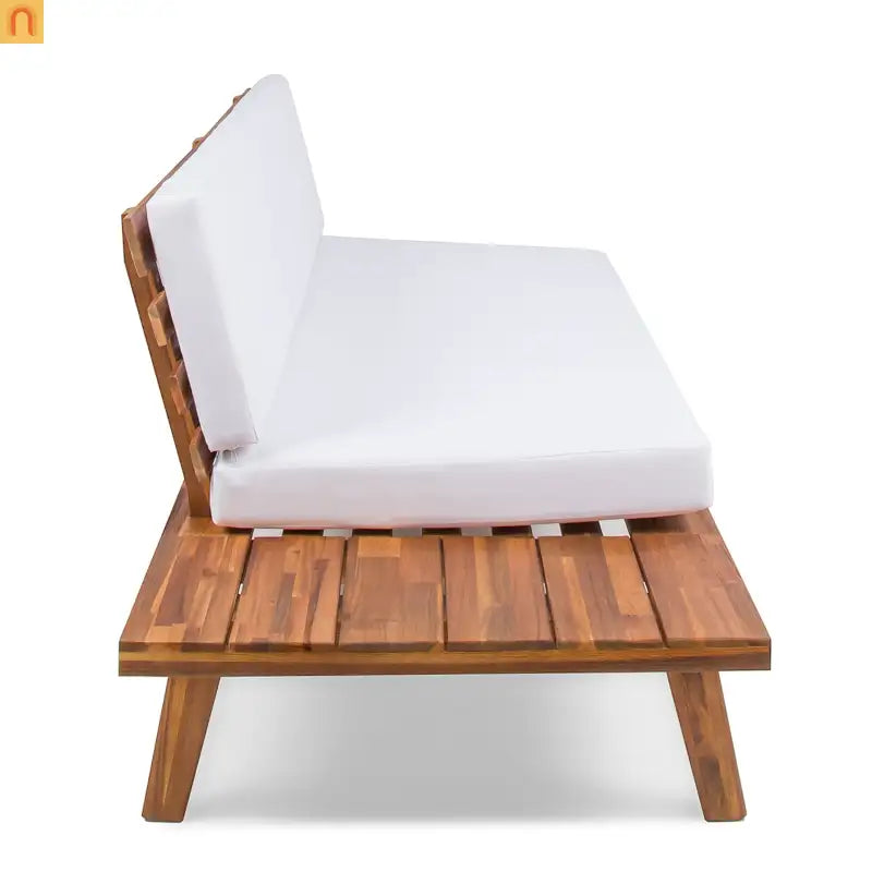 Outdoor Sofa 2-Seater Acacia Wood White Cushions 75.75in