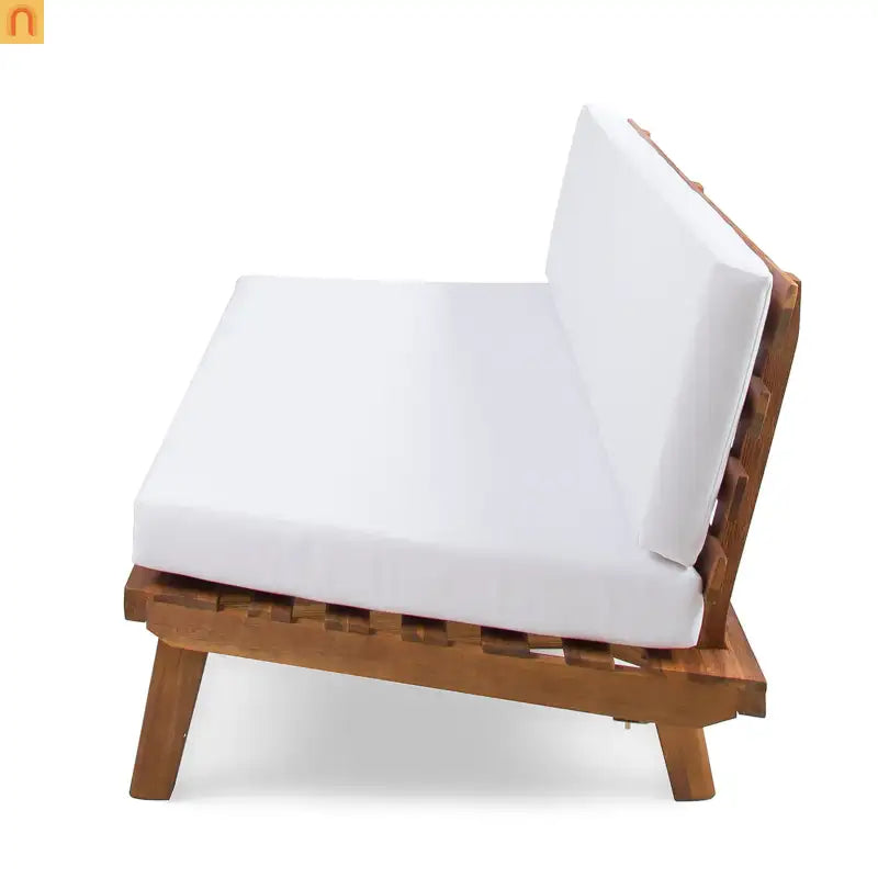Outdoor Sofa 2-Seater Acacia Wood White Cushions 75.75in