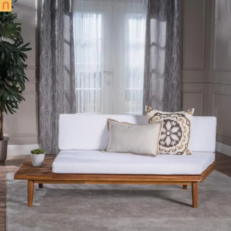Outdoor Sofa 2-Seater Acacia Wood White Cushions 75.75in