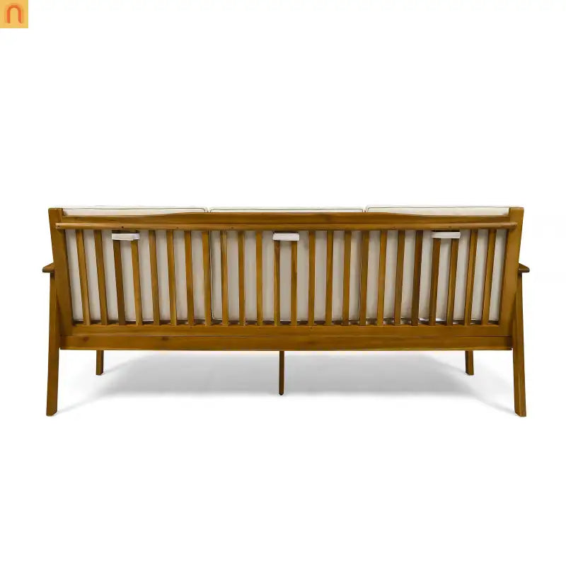 Outdoor Patio Sofa Acacia Wood Cream 3-Seater Waterproof 77.75in