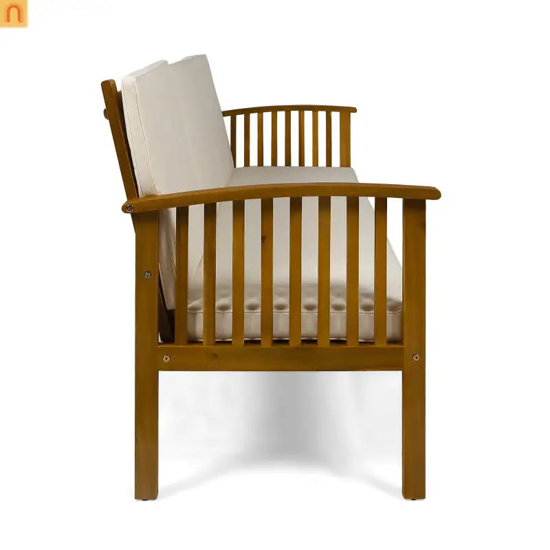 Outdoor Patio Sofa Acacia Wood Cream 3-Seater Waterproof 77.75in