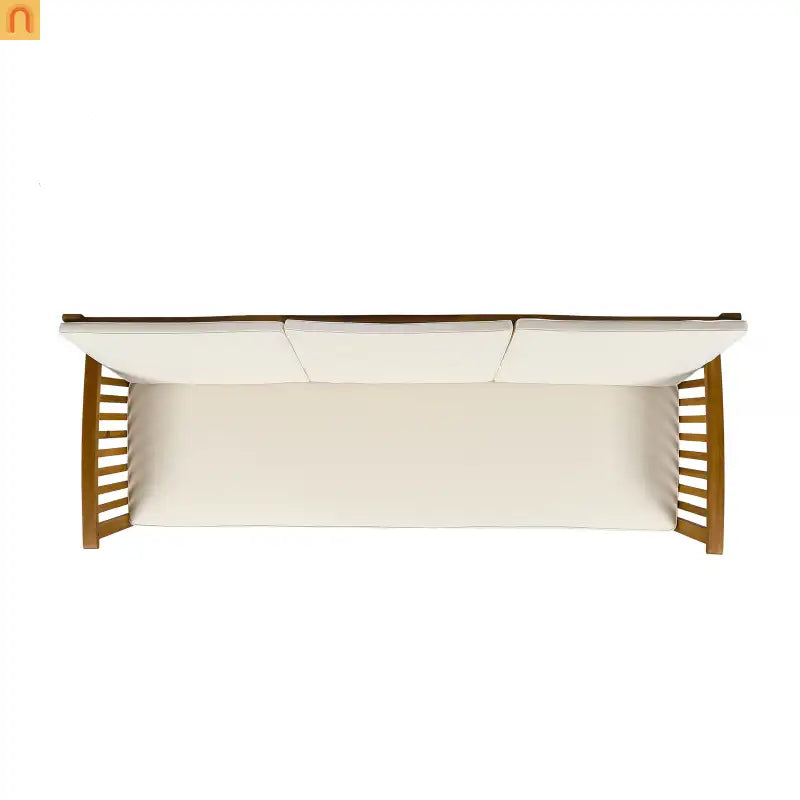 Outdoor Patio Sofa Acacia Wood Cream 3-Seater Waterproof 77.75in