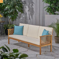 Outdoor Patio Sofa Acacia Wood Cream 3-Seater Waterproof 77.75in