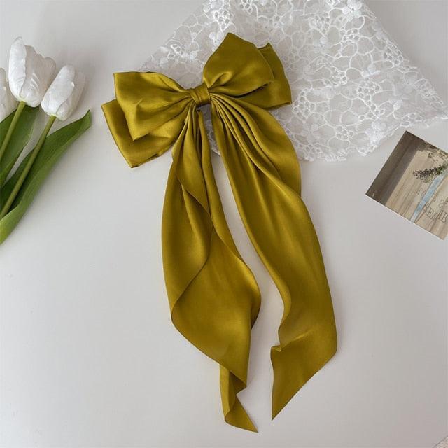 Solid Color Big Large Satin Bow Hairpins Barrettes For Women Girl Wedding Long Ribbon Hair Clip Fashion Hairgrips Accessories For Party