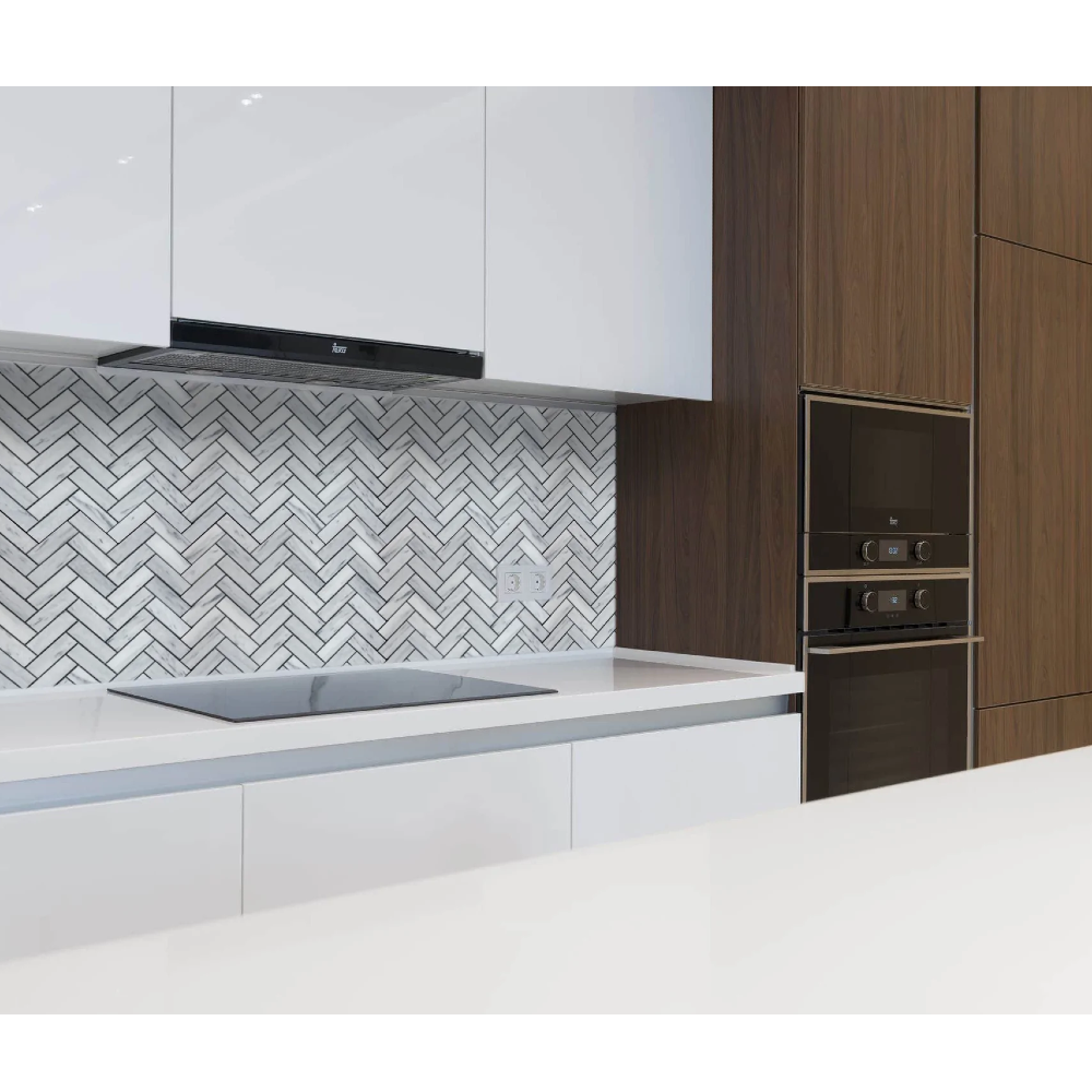 White Herringbone Marble Mosaic Tile 1x3 - 12x12 Pre Assembled