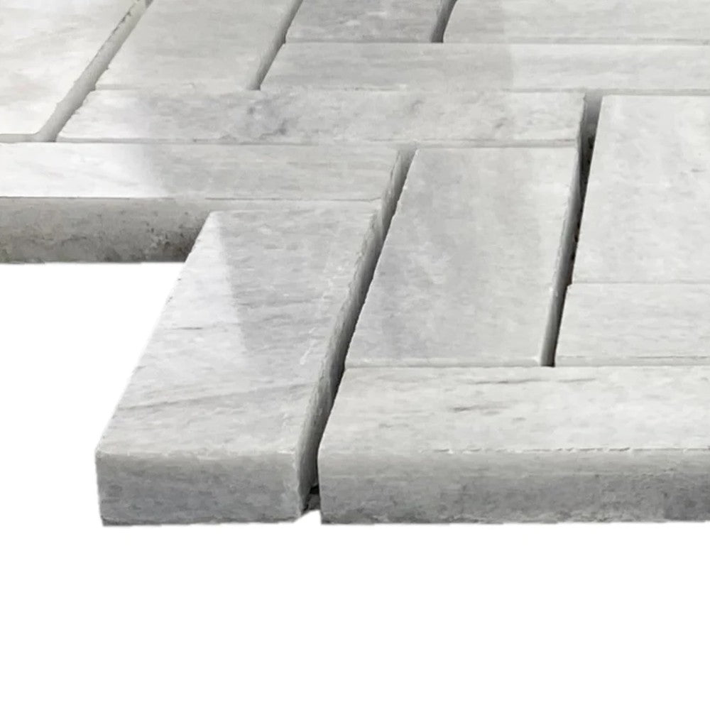 White Herringbone Marble Mosaic Tile 1x3 - 12x12 Pre Assembled