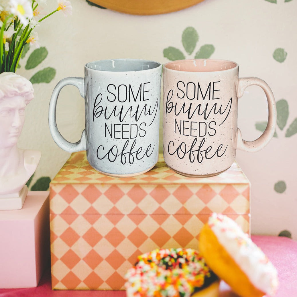 Easter Bunny Ceramic Coffee Mug 16oz Pastel Blue Pink Spring Large