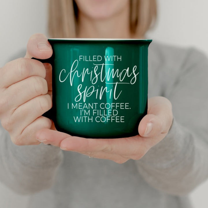 Christmas Coffee Mug 14.5oz Ceramic Campfire Style Red Or Green Double-Sided