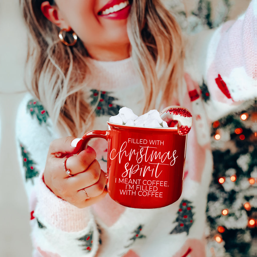 Christmas Coffee Mug 14.5oz Ceramic Campfire Style Red Or Green Double-Sided
