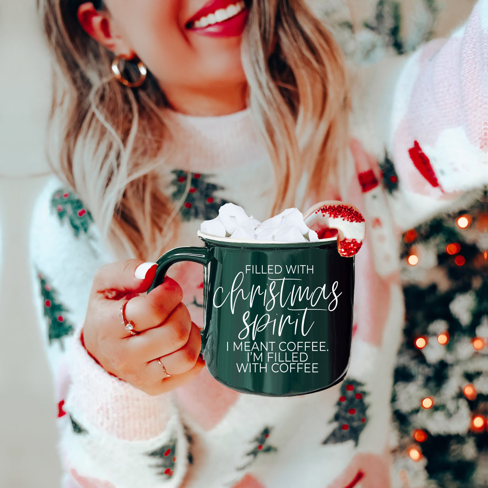 Christmas Coffee Mug 14.5oz Ceramic Campfire Style Red Or Green Double-Sided