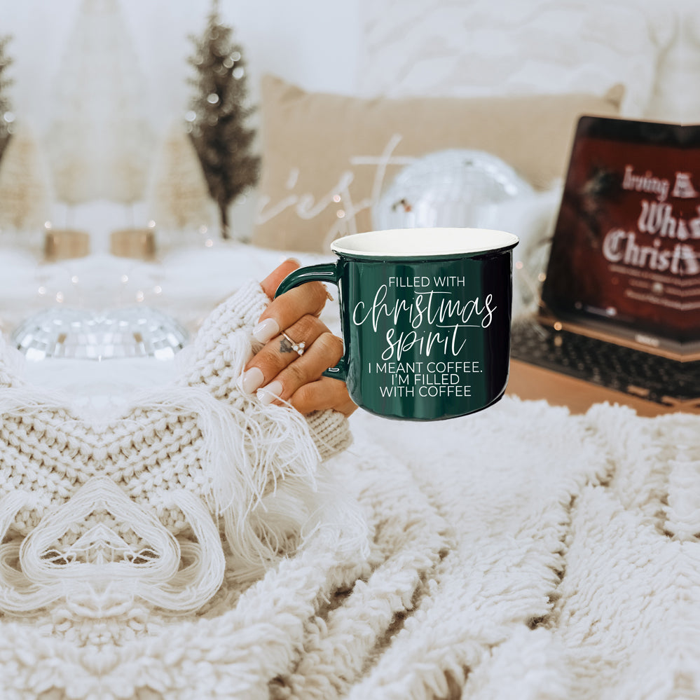 Christmas Coffee Mug 14.5oz Ceramic Campfire Style Red Or Green Double-Sided