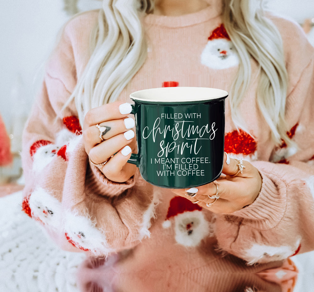 Christmas Coffee Mug 14.5oz Ceramic Campfire Style Red Or Green Double-Sided