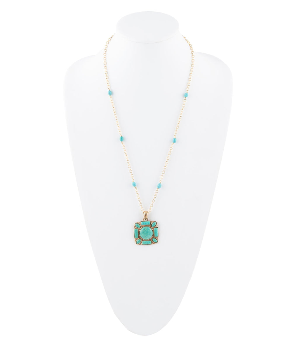 Squared Up Green Turquoise Pendant Necklace