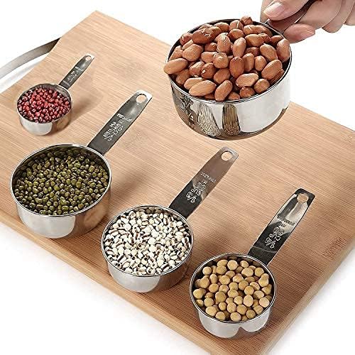 Stainless Steel Measuring Cups 5 Piece Set - Stackable Heavy Duty 304 SS with Handle for Dry & Liquid Ingredients