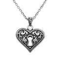 Sterling Heart Keyhole Necklace Vintage Filigree Pendant