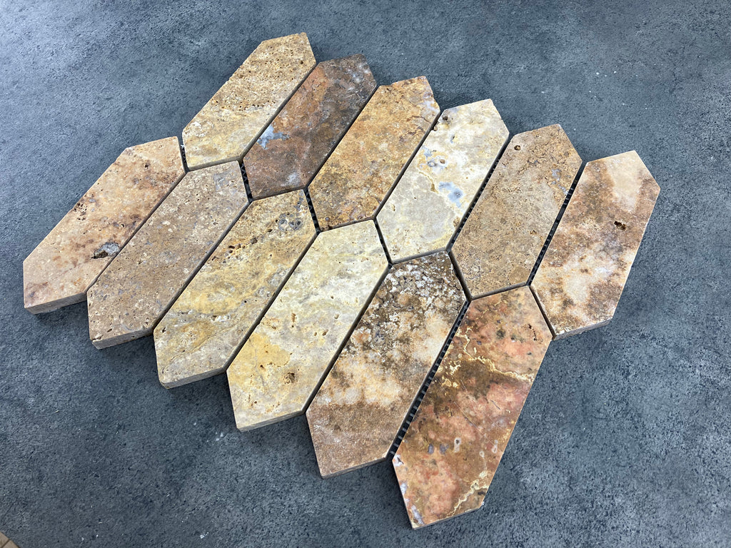 Scabos Travertine Mosaic Tile 12x12 - Strada Design Gold Tone