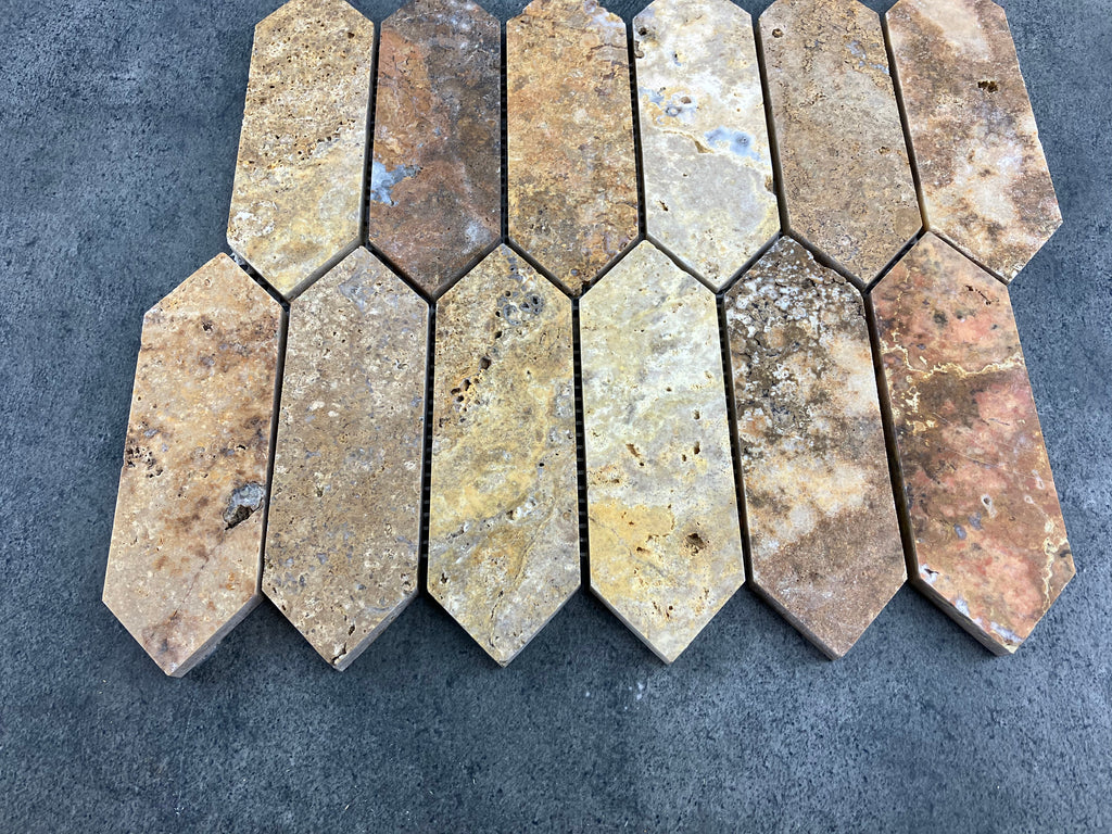 Scabos Travertine Mosaic Tile 12x12 - Strada Design Gold Tone