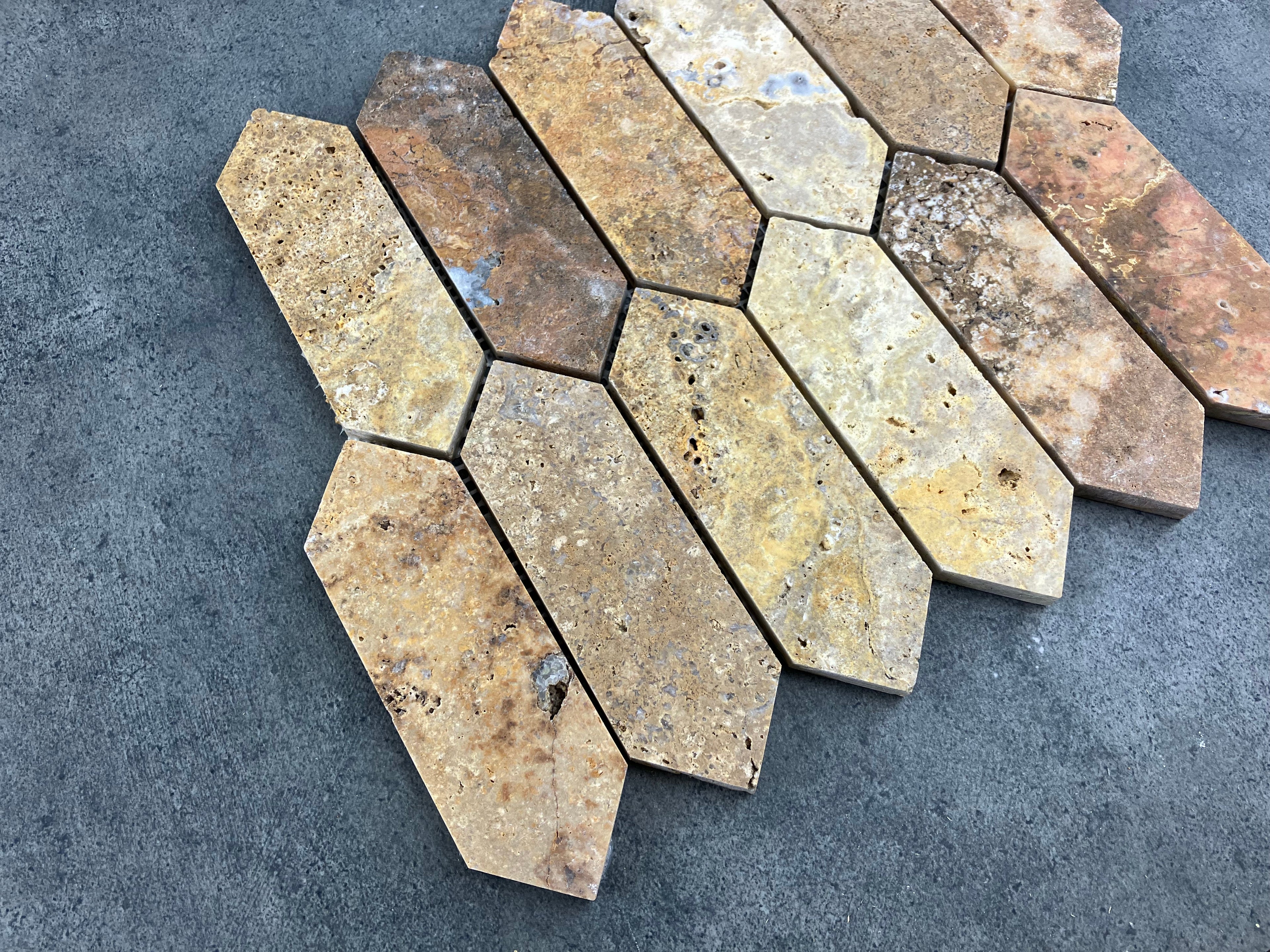 Scabos Travertine Mosaic Tile 12x12 - Strada Design Gold Tone