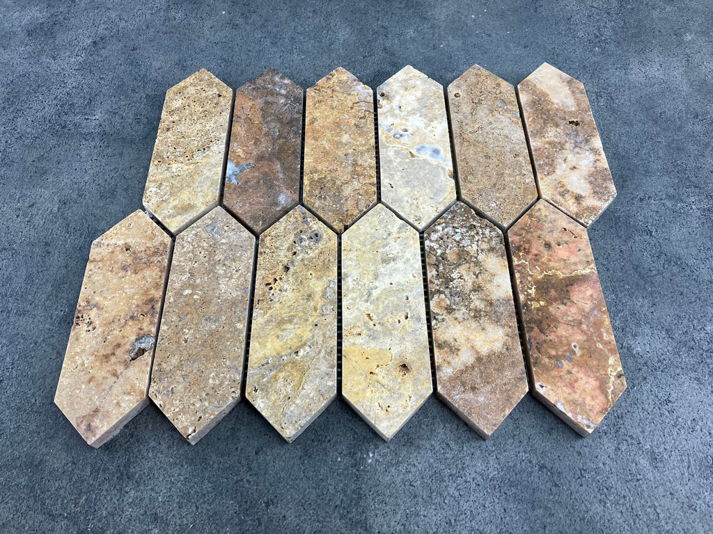 Scabos Travertine Mosaic Tile 12x12 - Strada Design Gold Tone