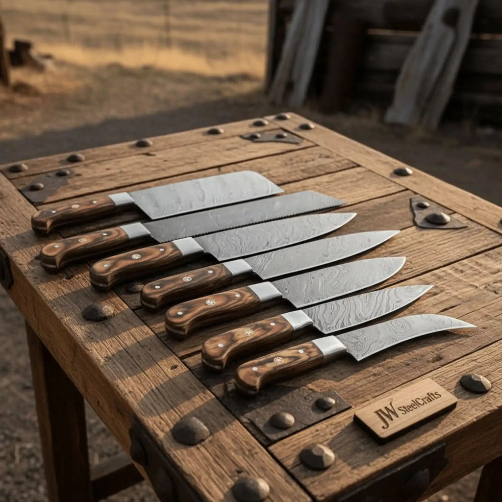 HANDMADE Damascus steel Blades kitchen knife chef knife 7 piece set