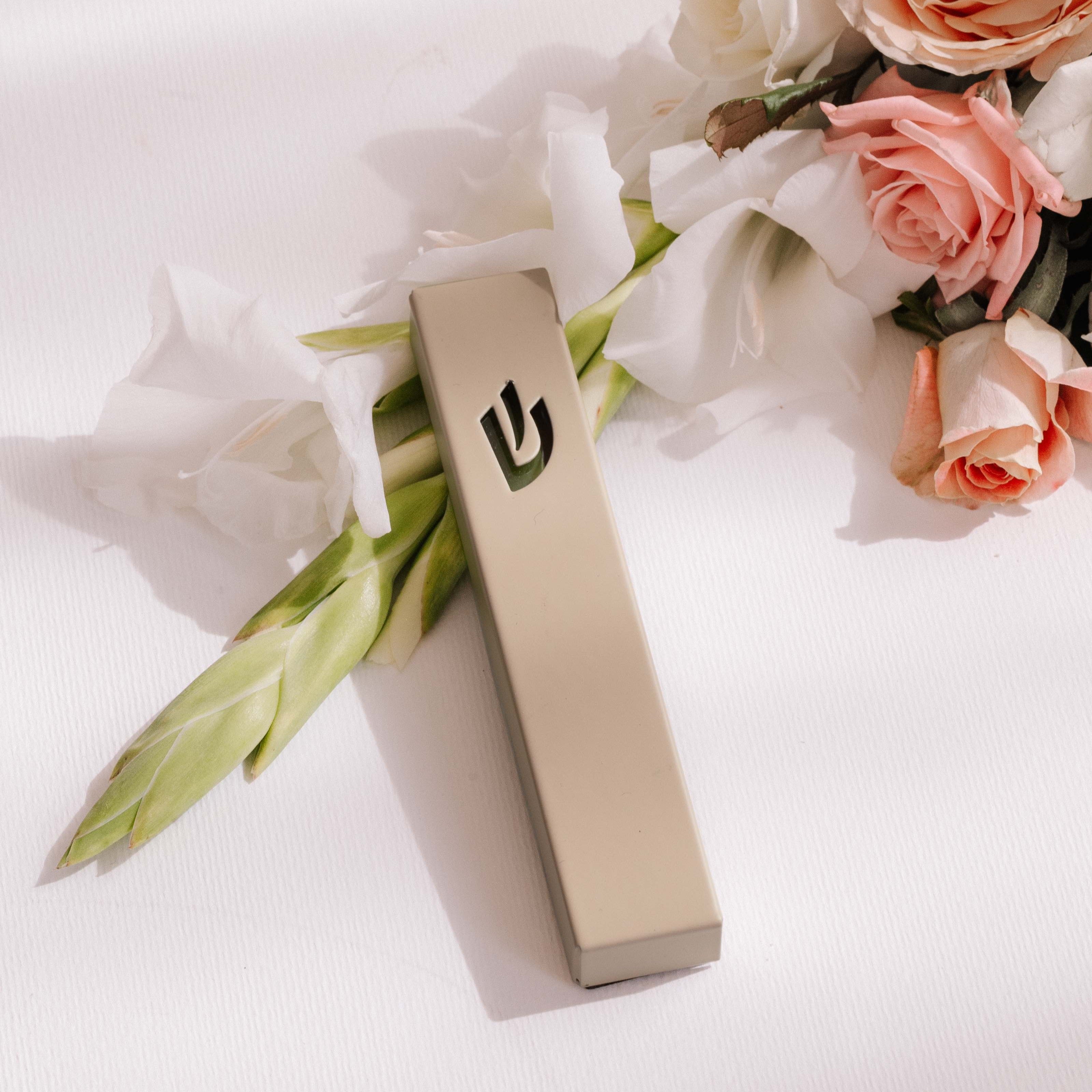 Contemporary Stainless Steel Mezuzah with Fine Line Detailing - Sweetheart Series