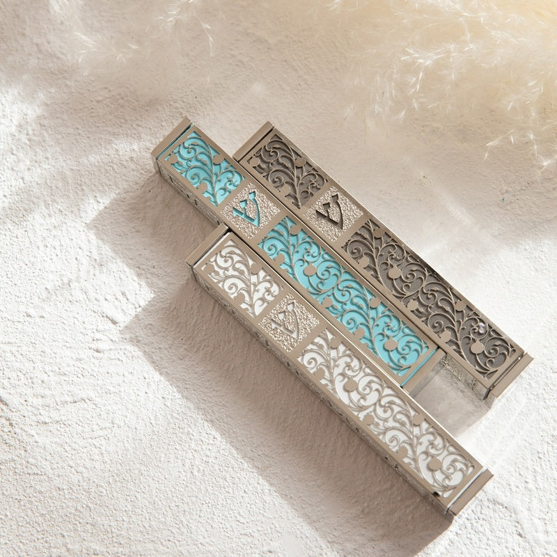 Elegant Stainless Steel Mezuzah Case with Laser-Cut – Pomegranate Series