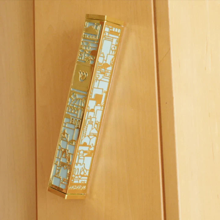 Modern Judaica Mezuzah – Colorful Stainless Steel for Jewish Home – Jerusalem Series
