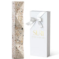 Terrazzo Mezuzah with Gold Engraving in Earthy Natural Tones – Wave Series