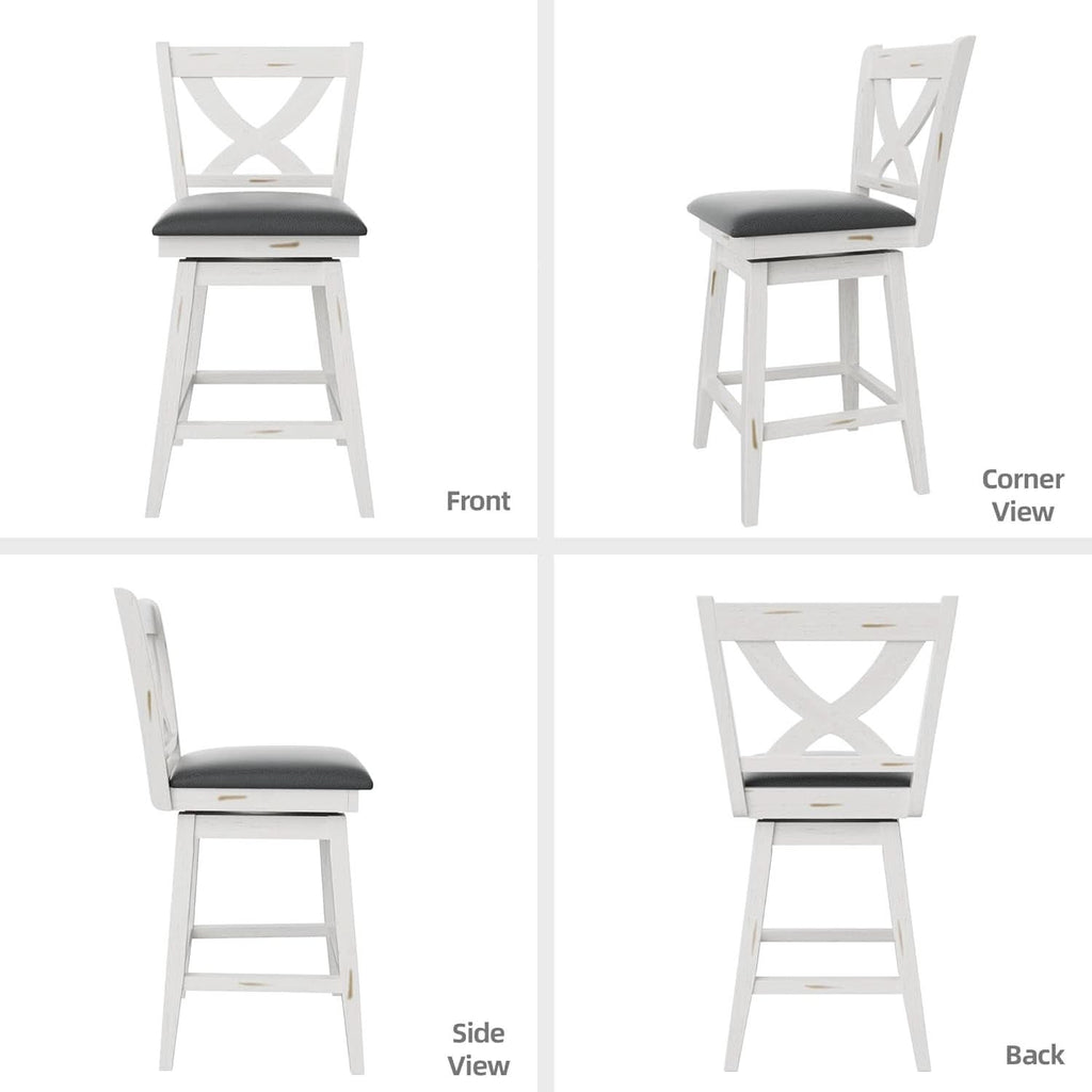 Antique White 24 Inch Swivel Bar Stools Set Of Two