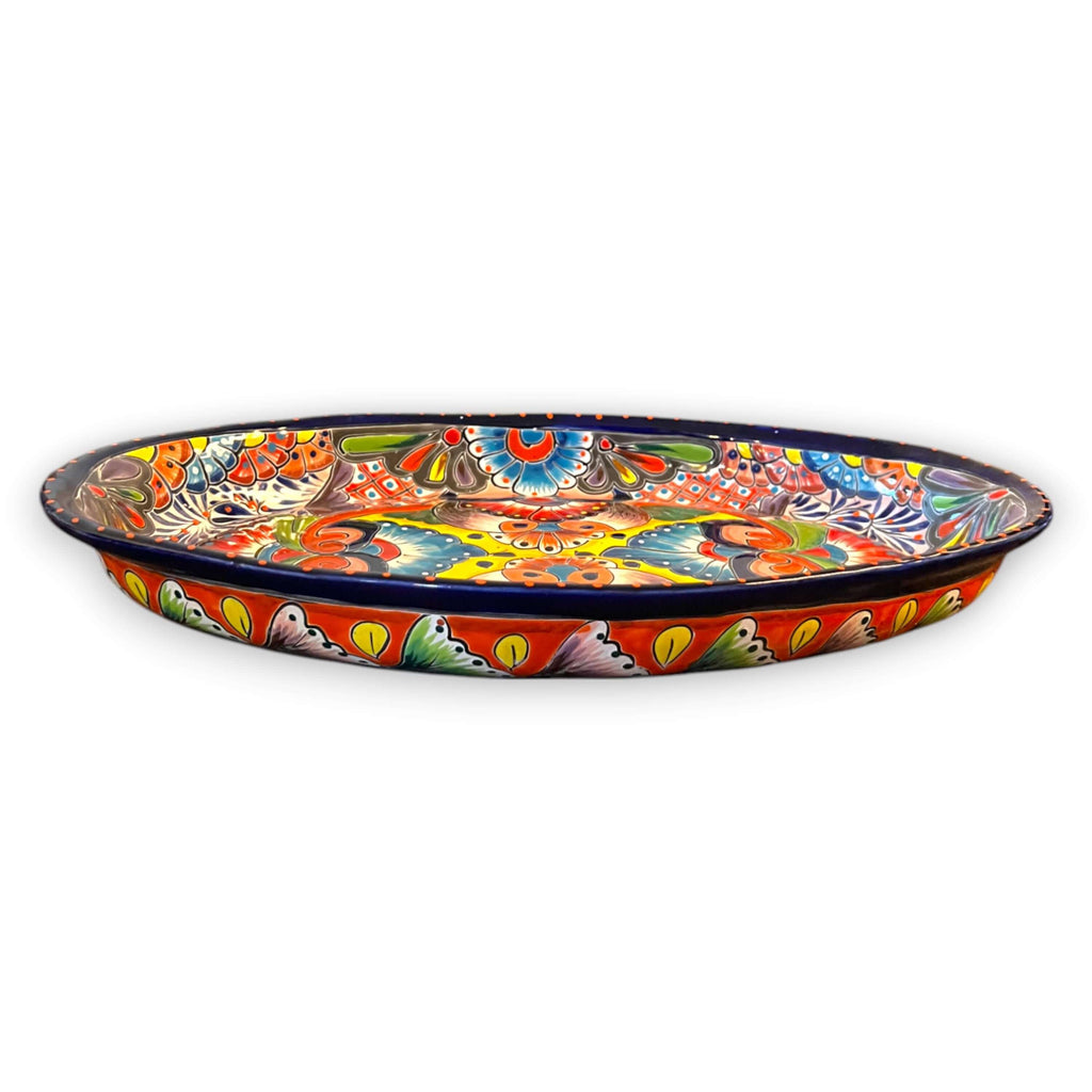 Talavera Oval Serving Platter | Cobalt-Blue Rim Kitchenware