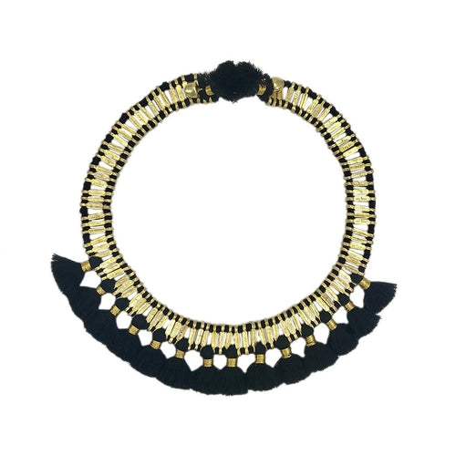 Tassel Collar Necklace Boho Statement Temple-Inspired Cotton Tassel