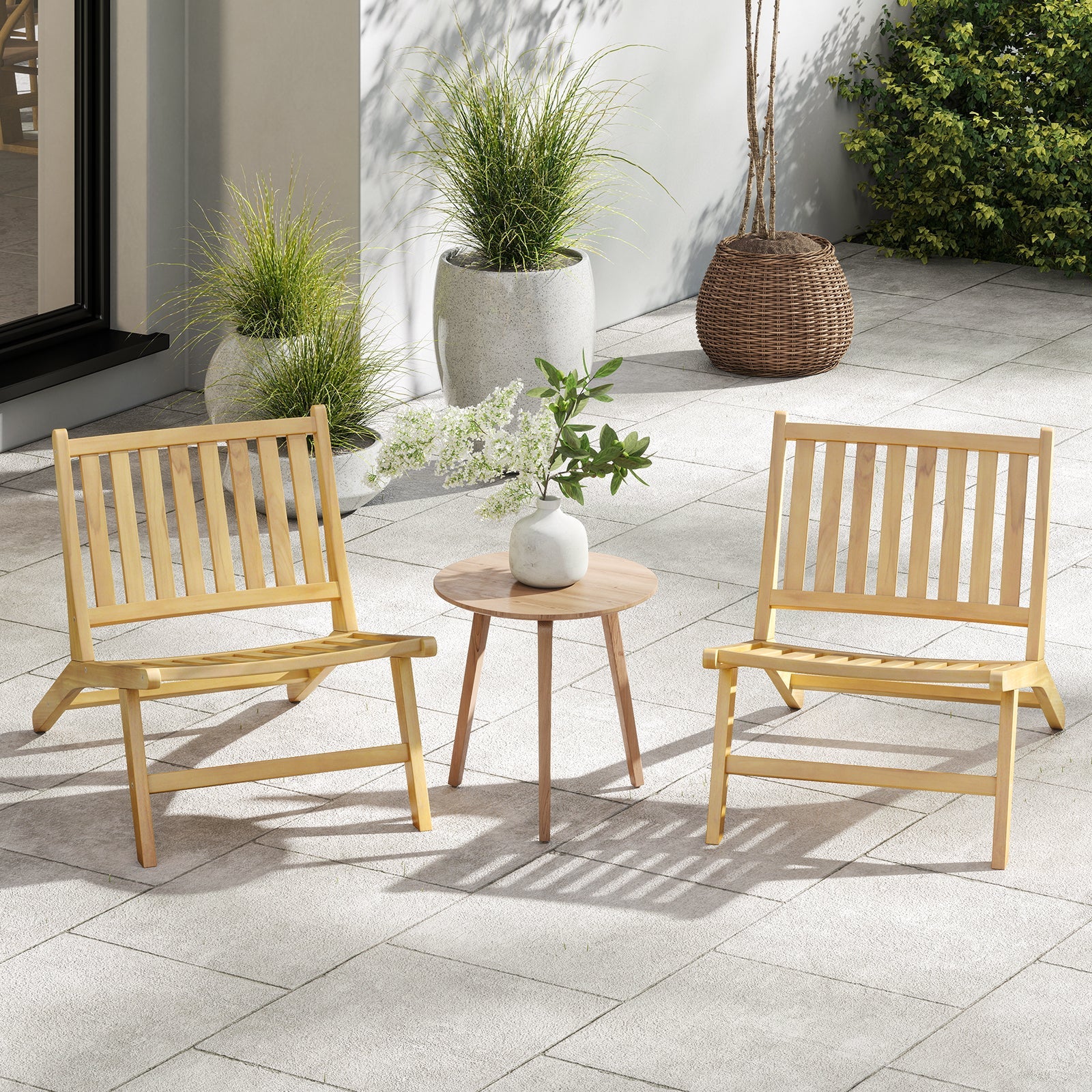 Teak Wood Outdoor Reclining Chair with Comfortable Backrest