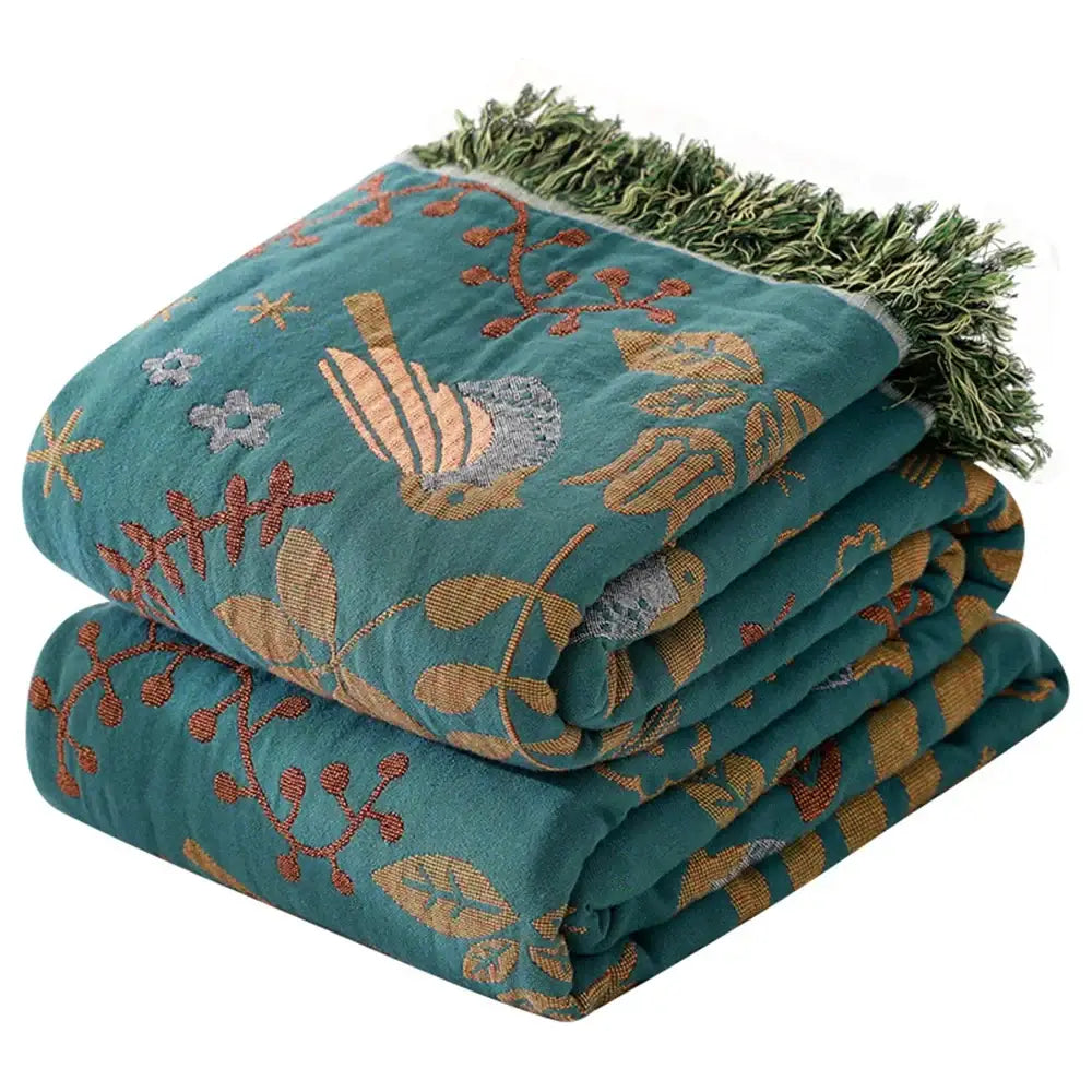 DecorBites™ Cotton Gauze Non-Slip Sofa Blanket: Double-Sided Jacquard, Yarn-Dyed, Four Seasons Quality