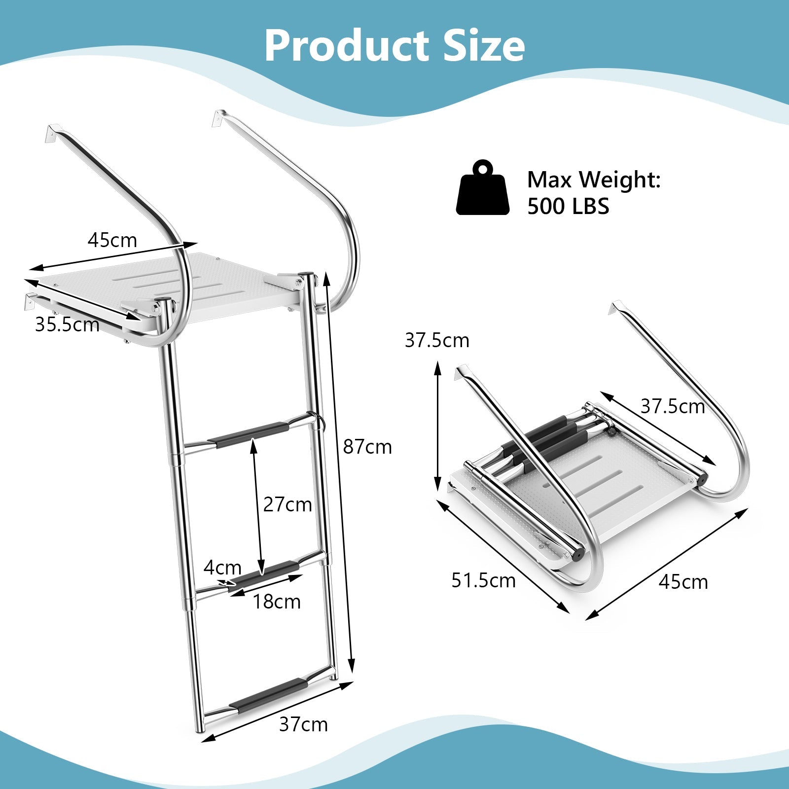 3-Step Telescoping Boat Ladder with Fiberglass Platform and Handrails