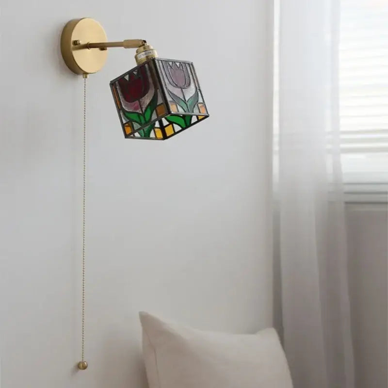 Tiffany tulip colorful square glass wall lights bedroom sconce