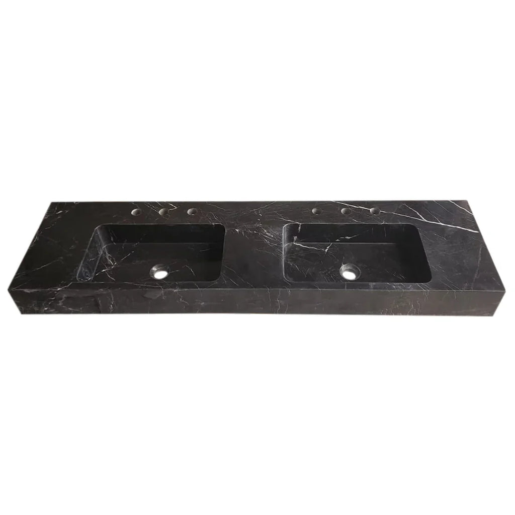 Black Marble Double Sink Wall-Mount Bathroom Vanity - Polished