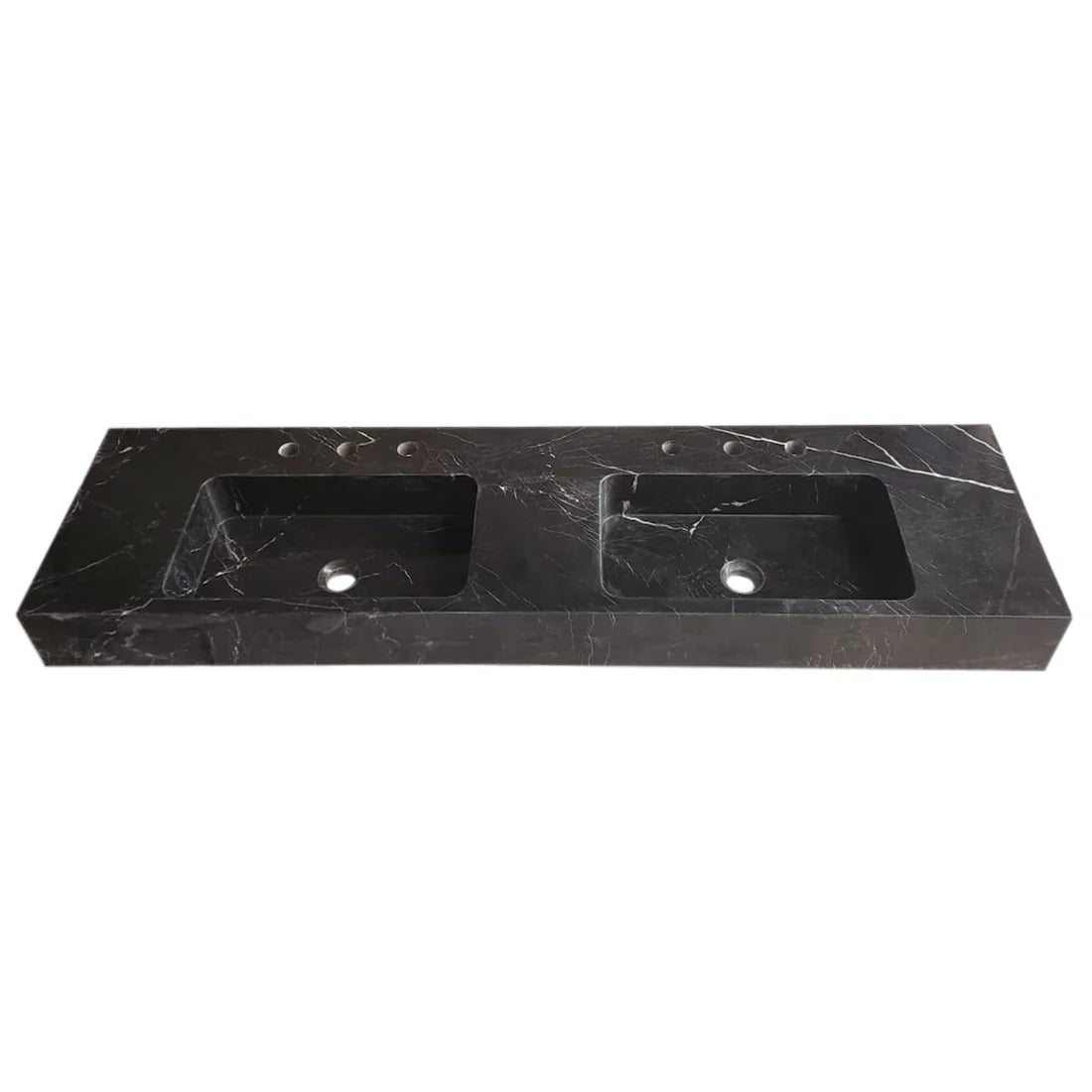 Black Marble Double Sink Wall-Mount Bathroom Vanity - Polished