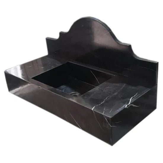 Black Marble Wall Mount Bathroom Sink with Polished Backsplash 15 x 33 x 6 Inches
