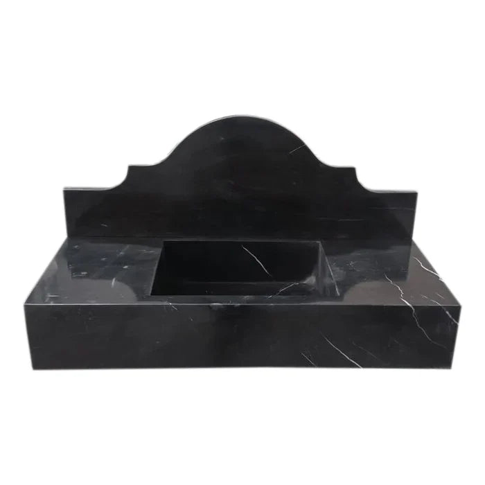 Black Marble Wall Mount Bathroom Sink with Polished Backsplash 15 x 33 x 6 Inches
