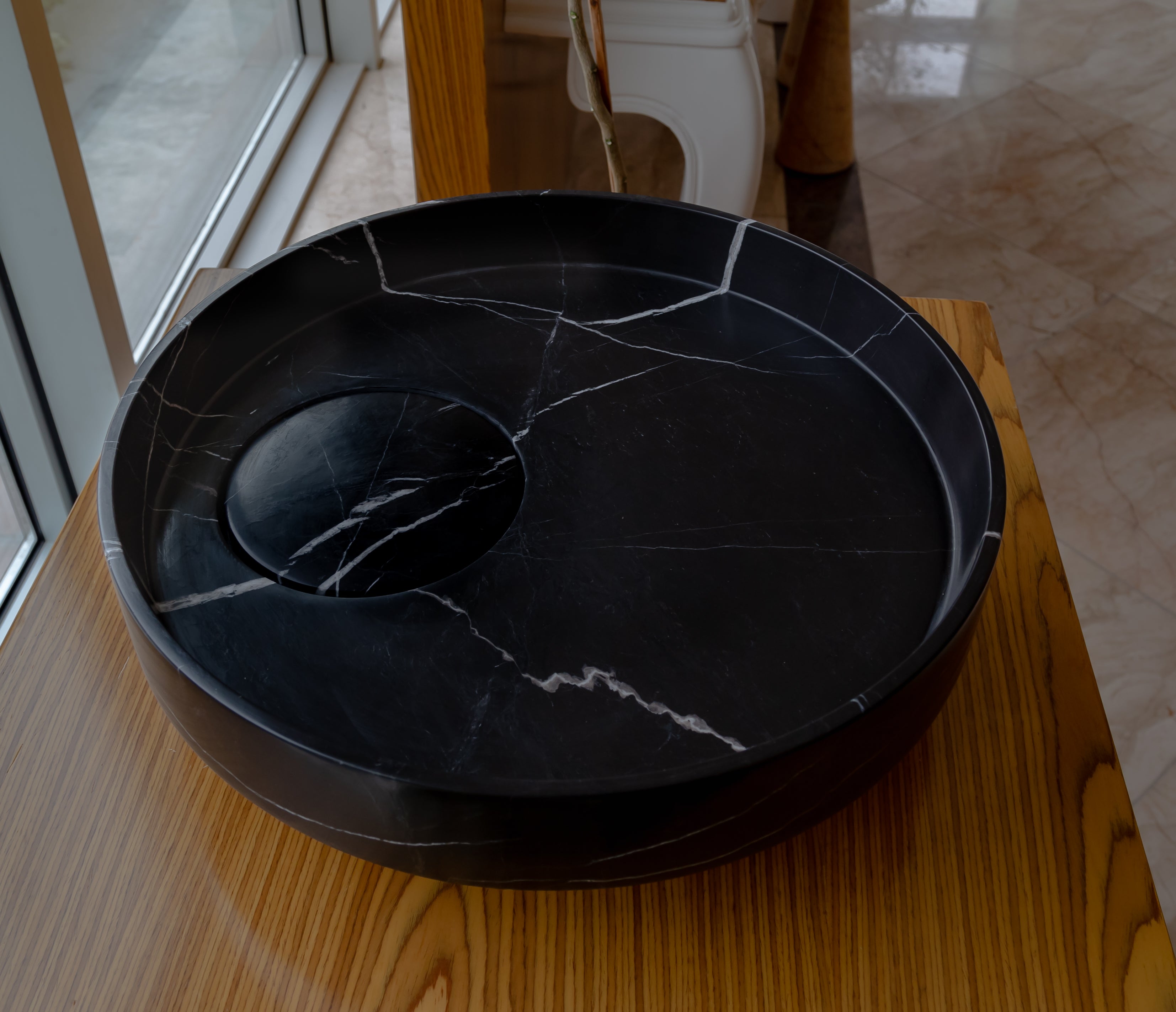 Black Marble Artistic Vessel Sink - Polished 17.5 x 6 Inches