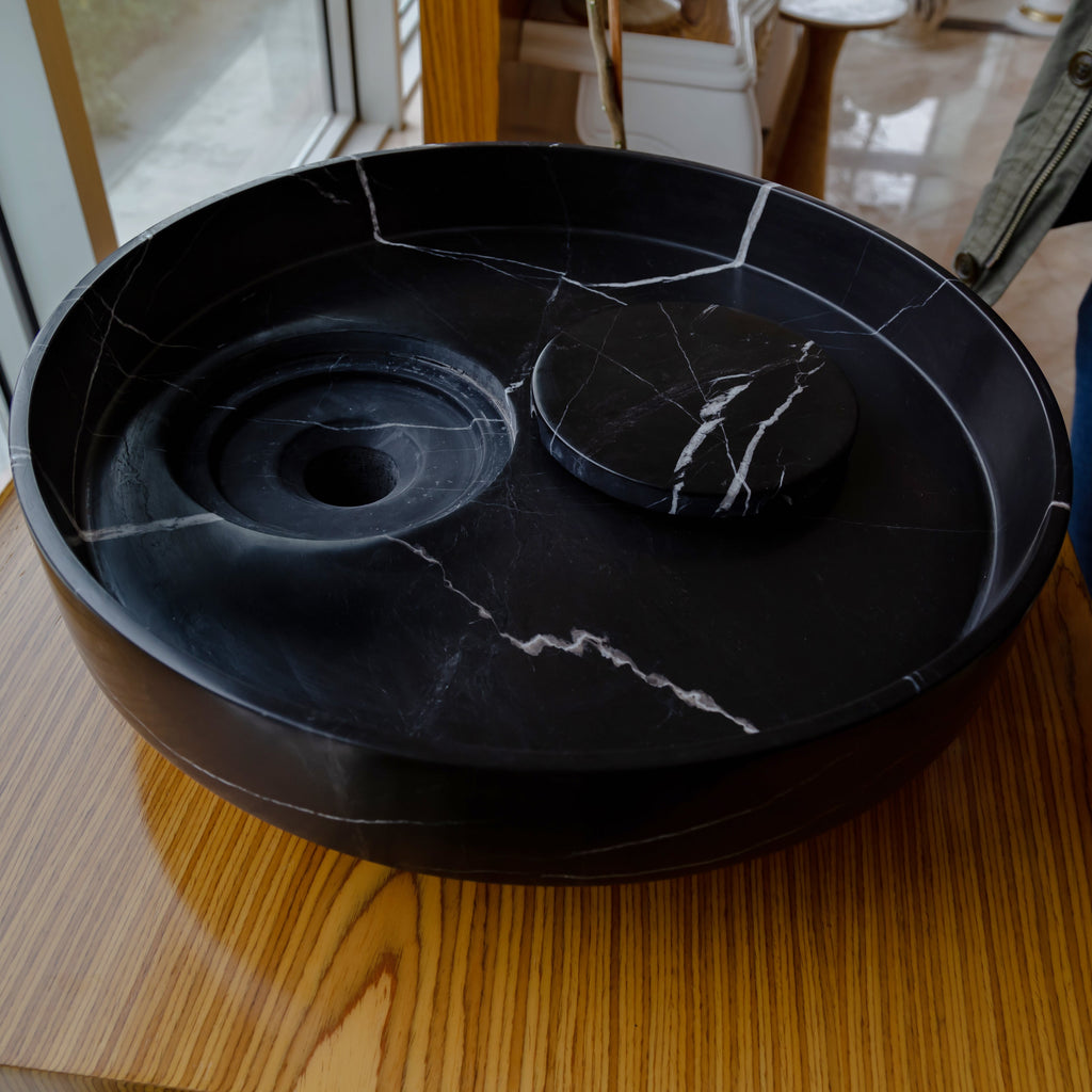 Black Marble Artistic Vessel Sink - Polished 17.5 x 6 Inches